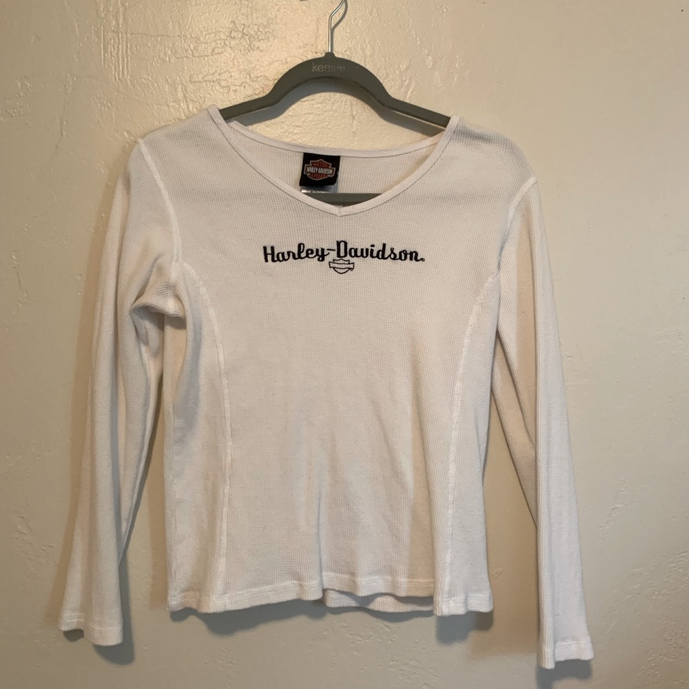 Harley Davidson thermal long sleeve tee embroidered logo biker grunge streetwear